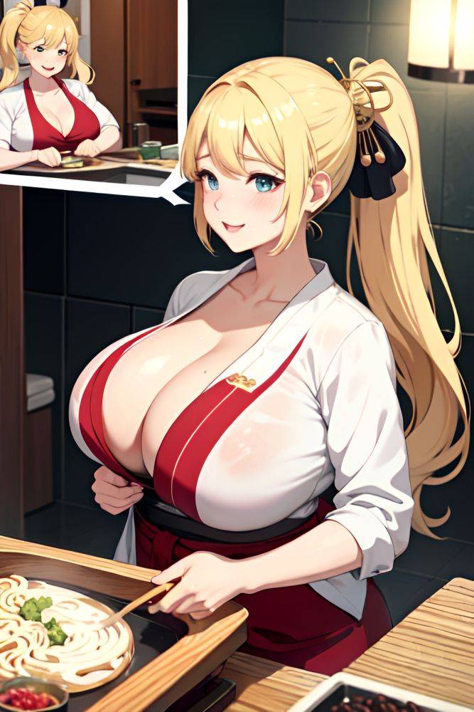 Anime Chubby Huge Boobs 40s Age Happy Face Blonde Ponytail Hair Style Light Skin Warm Anime Shower Close Up View Cooking Geisha 3679529838058369950 - AI Hentai - #main