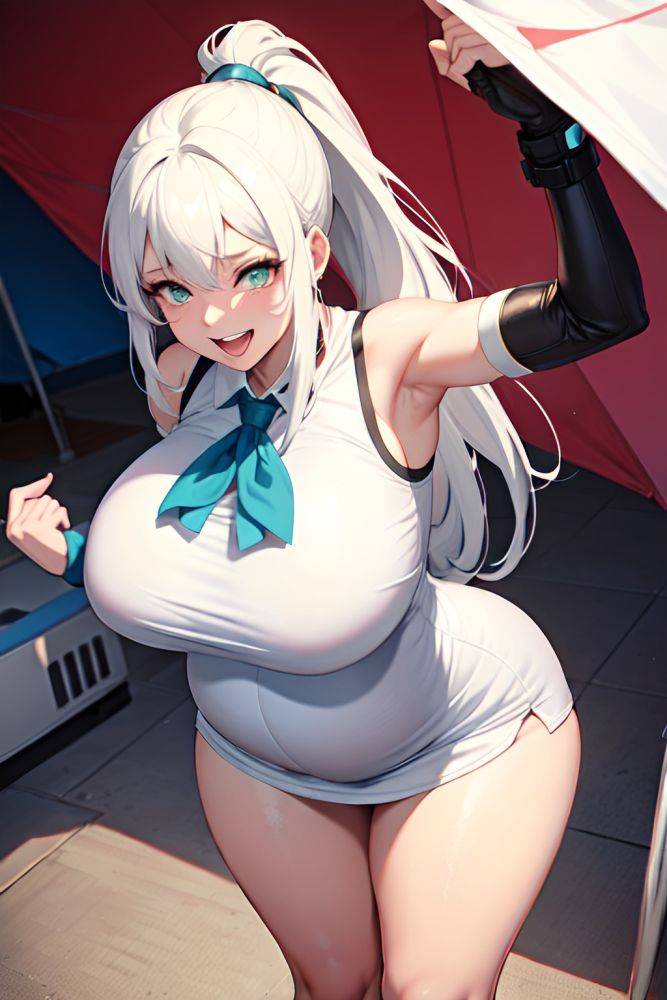 Anime Pregnant Huge Boobs 20s Age Laughing Face White Hair Ponytail Hair Style Light Skin Cyberpunk Tent Front View Bending Over Schoolgirl 3679618744353026424 - AI Hentai - #main
