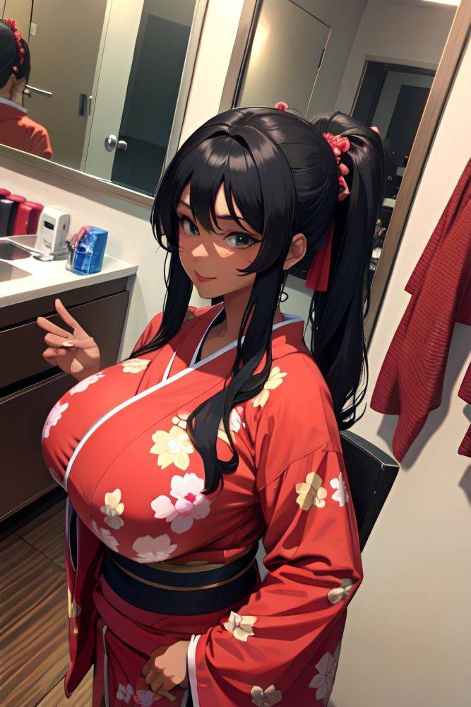 Anime Busty Huge Boobs 18 Age Happy Face Black Hair Messy Hair Style Dark Skin Mirror Selfie Gym Side View Gaming Kimono 3676572753556987146 - AI Hentai - #main