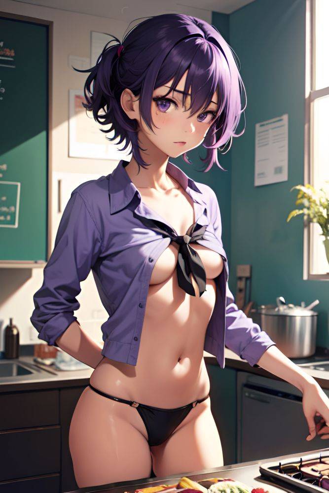 Anime Skinny Small Tits 20s Age Shocked Face Purple Hair Messy Hair Style Dark Skin Illustration Strip Club Front View Cooking Schoolgirl 3676634600599339477 - AI Hentai - #main