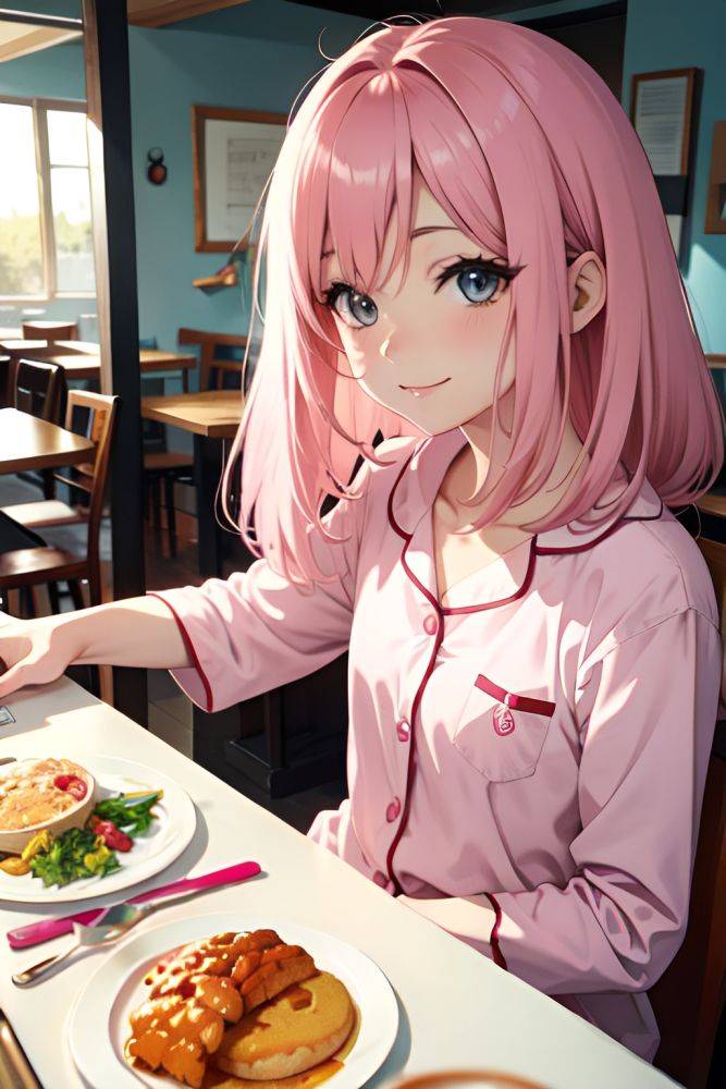 Anime Skinny Small Tits 60s Age Happy Face Pink Hair Straight Hair Style Light Skin Watercolor Cafe Close Up View On Back Pajamas 3676642331987772728 - AI Hentai - #main