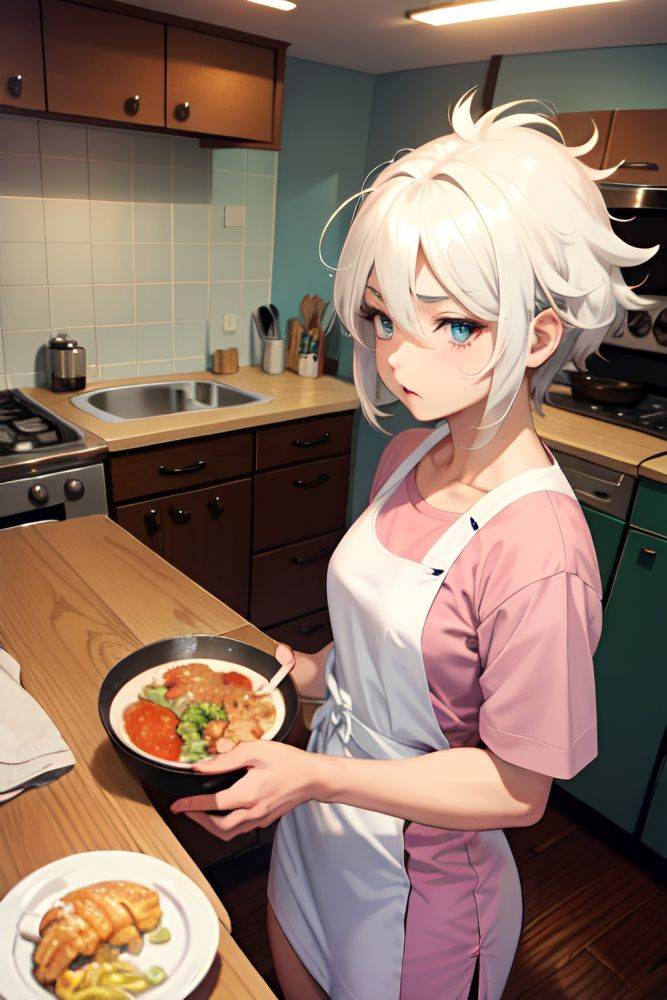Anime Muscular Small Tits 70s Age Sad Face White Hair Messy Hair Style Light Skin Warm Anime Kitchen Front View Plank Nurse 3676661658893767786 - AI Hentai - #main
