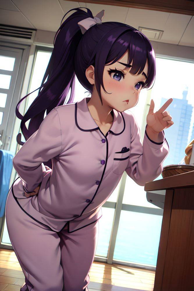 Anime Chubby Small Tits 20s Age Pouting Lips Face Purple Hair Ponytail Hair Style Light Skin Black And White Yacht Side View Bending Over Pajamas 3676680986694100255 - AI Hentai - #main