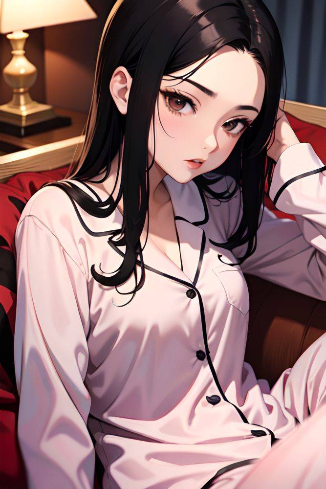 Anime Busty Small Tits 18 Age Seductive Face Black Hair Slicked Hair Style Light Skin Vintage Desert Close Up View On Back Pajamas 3679850672589850348 - AI Hentai - #main
