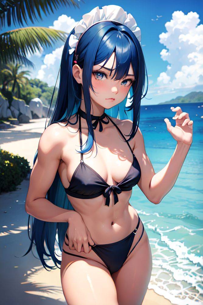 Anime Muscular Small Tits 18 Age Pouting Lips Face Blue Hair Straight Hair Style Dark Skin Crisp Anime Beach Side View Yoga Maid 3679839075690478074 - AI Hentai - #main