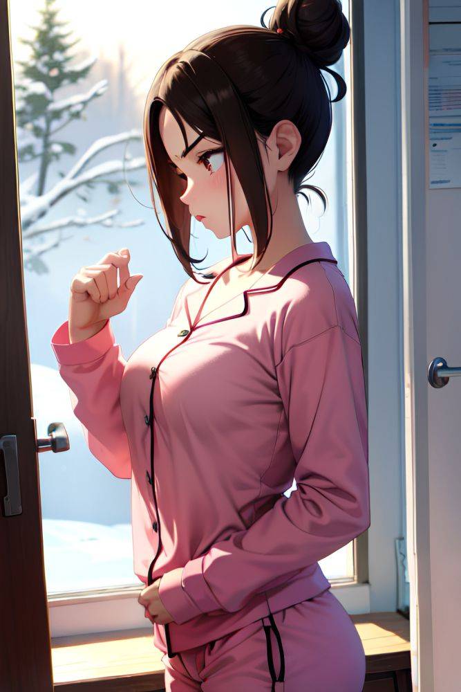 Anime Busty Small Tits 18 Age Serious Face Brunette Hair Bun Hair Style Light Skin Vintage Snow Side View Working Out Pajamas 3679819748824888664 - AI Hentai - #main