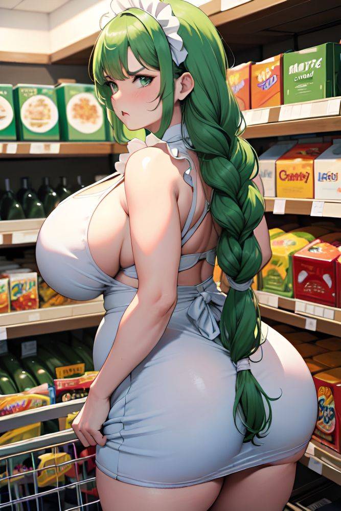 Anime Chubby Huge Boobs 80s Age Angry Face Green Hair Braided Hair Style Light Skin Comic Grocery Side View On Back Maid 3680047811103652332 - AI Hentai - #main