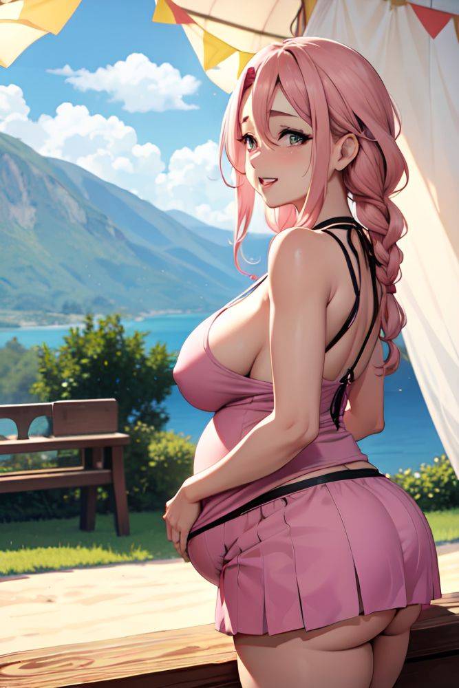 Anime Pregnant Huge Boobs 40s Age Ahegao Face Pink Hair Braided Hair Style Dark Skin Vintage Tent Back View Plank Mini Skirt 3679958905743351471 - AI Hentai - #main