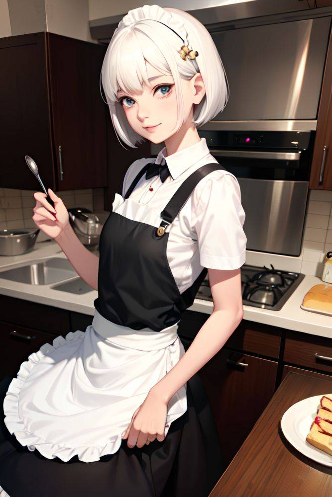 Anime Skinny Small Tits 40s Age Happy Face White Hair Bobcut Hair Style Light Skin Charcoal Kitchen Close Up View Jumping Maid 3680016887802670405 - AI Hentai - #main