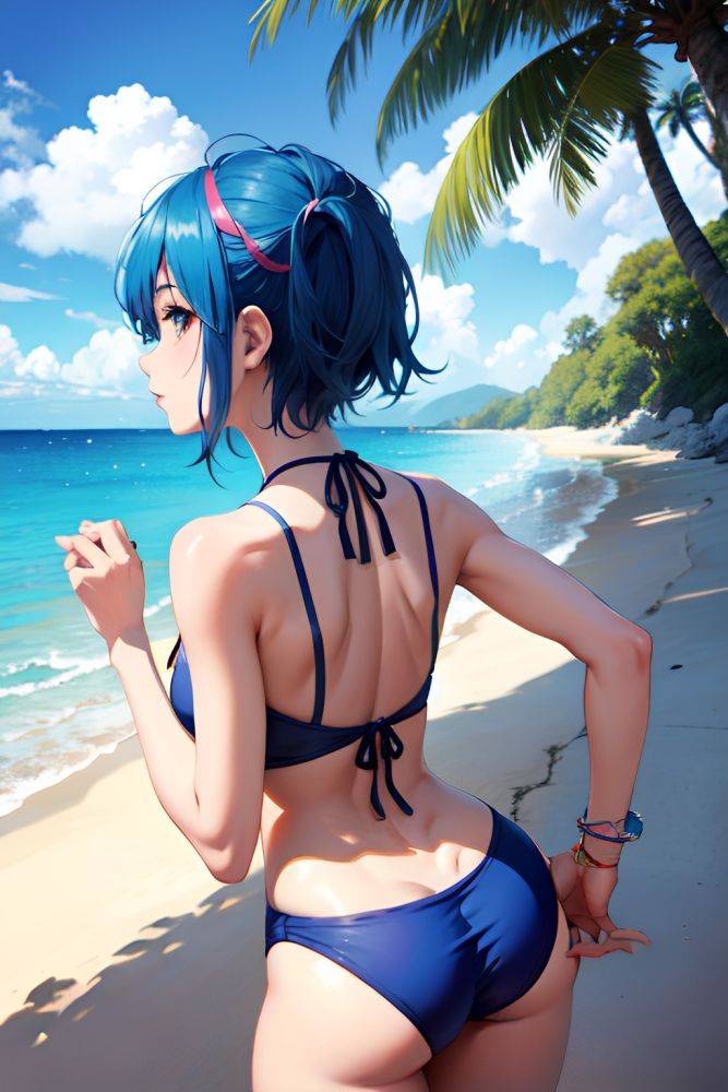 Anime Skinny Small Tits 80s Age Seductive Face Blue Hair Pixie Hair Style Light Skin Crisp Anime Beach Back View Yoga Bikini 3680074869861851779 - AI Hentai - #main