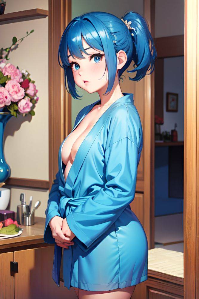 Anime Chubby Small Tits 60s Age Pouting Lips Face Blue Hair Pixie Hair Style Light Skin Painting Wedding Front View On Back Bathrobe 3680272008846562034 - AI Hentai - #main