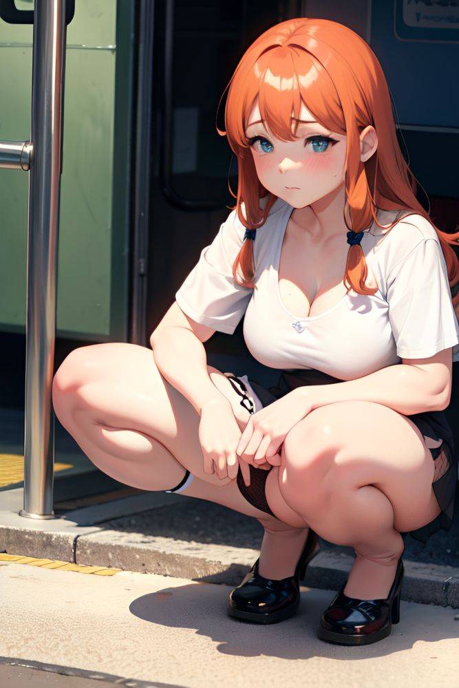 Anime Chubby Small Tits 20s Age Sad Face Ginger Straight Hair Style Light Skin Warm Anime Train Close Up View Squatting Fishnet 3680175372121436886 - AI Hentai - #main