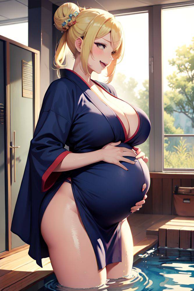 Anime Pregnant Huge Boobs 30s Age Laughing Face Blonde Hair Bun Hair Style Dark Skin Watercolor Locker Room Back View Bathing Kimono 3680109659120914229 - AI Hentai - #main