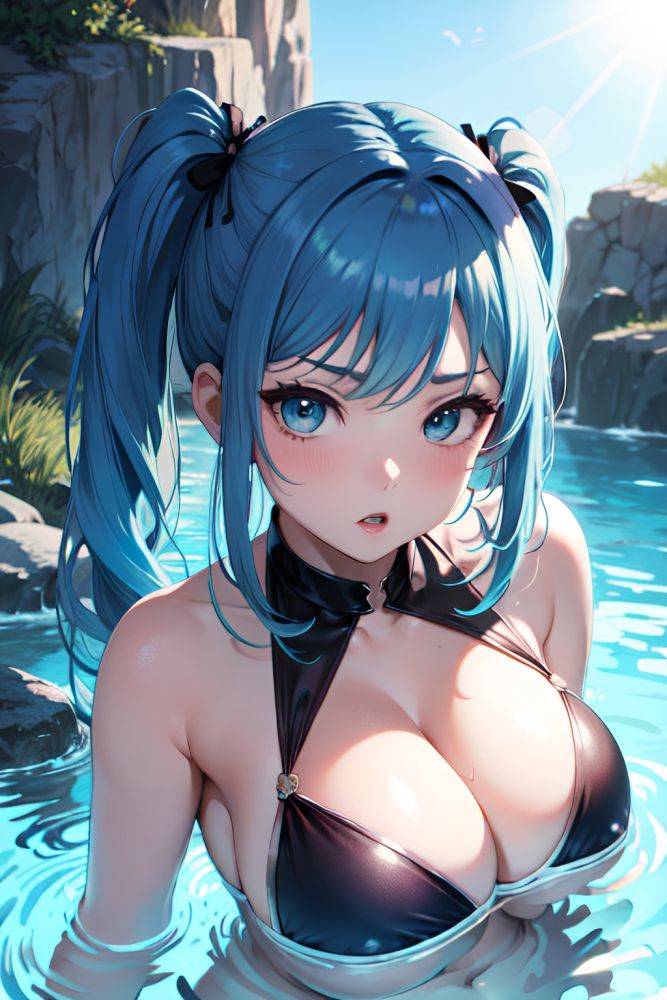 Anime Busty Huge Boobs 50s Age Serious Face Blue Hair Pigtails Hair Style Light Skin Skin Detail (beta) Underwater Front View Bathing Goth 3680357049240482390 - AI Hentai - #main