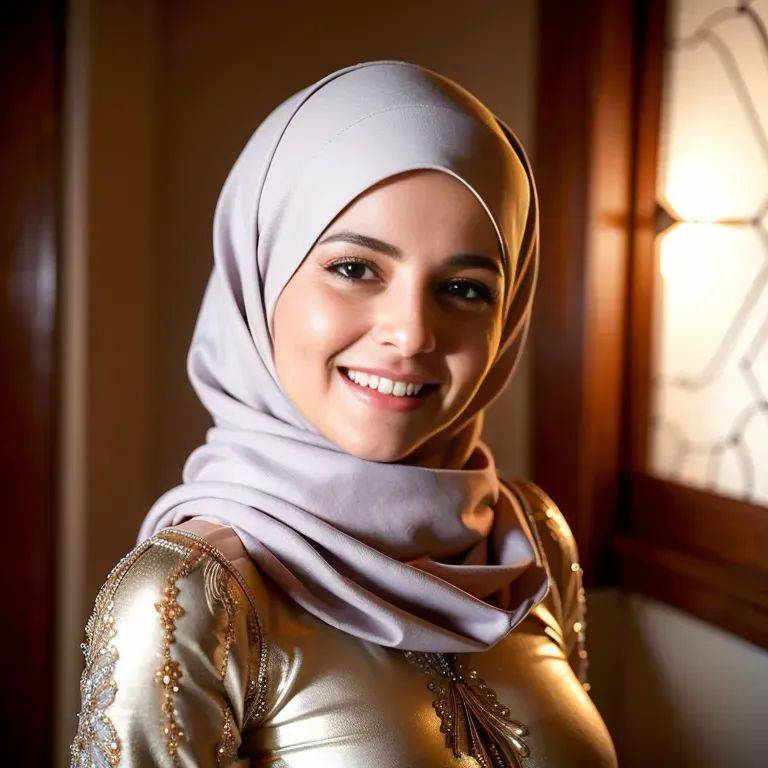 , Arabs,woman,aging,(RAW photo, best quality, masterpiece:1.1), (realistic, photo-realistic:1.2), ultra-detailed, ultra high res, physically-based rendering,large forehead,beautiful,(grin:1.2),Looking at viewer,normal - #main