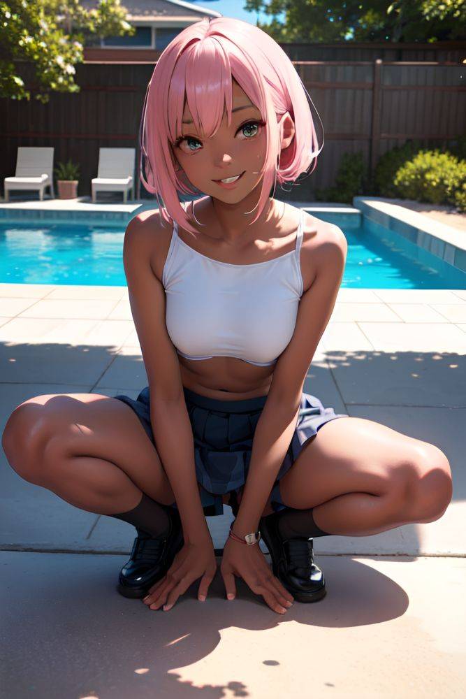 Anime Skinny Small Tits 20s Age Happy Face Pink Hair Bangs Hair Style Dark Skin Charcoal Pool Front View Spreading Legs Schoolgirl 3679835210683810861 - AI Hentai - #main