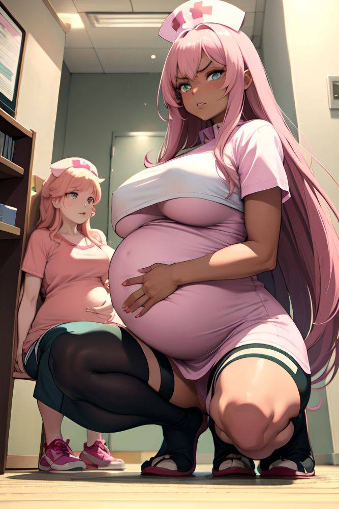 Anime Pregnant Huge Boobs 70s Age Angry Face Pink Hair Straight Hair Style Dark Skin Soft Anime Hospital Front View Squatting Nurse 3680252681533852754 - AI Hentai - #main