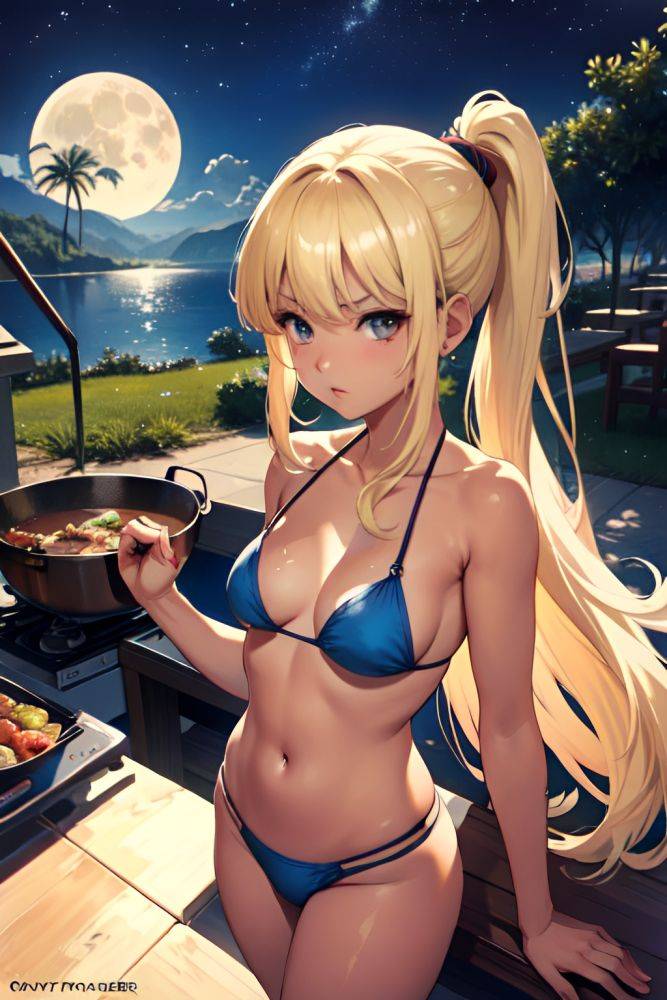 Anime Busty Small Tits 80s Age Serious Face Blonde Straight Hair Style Dark Skin Watercolor Moon Front View Cooking Bikini 3679989829508296551 - AI Hentai - #main