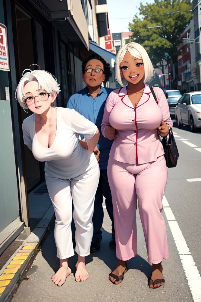 Anime Chubby Small Tits 40s Age Happy Face White Hair Pixie Hair Style Dark Skin Warm Anime Street Front View Bending Over Pajamas 3680241085122039783 - AI Hentai - #main