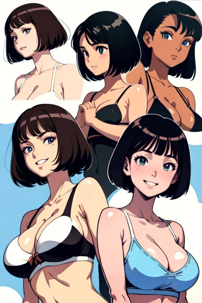 Anime Skinny Huge Boobs 80s Age Laughing Face Brunette Bobcut Hair Style Light Skin Black And White Snow Side View Yoga Bra 3680542591342684574 - AI Hentai - #main