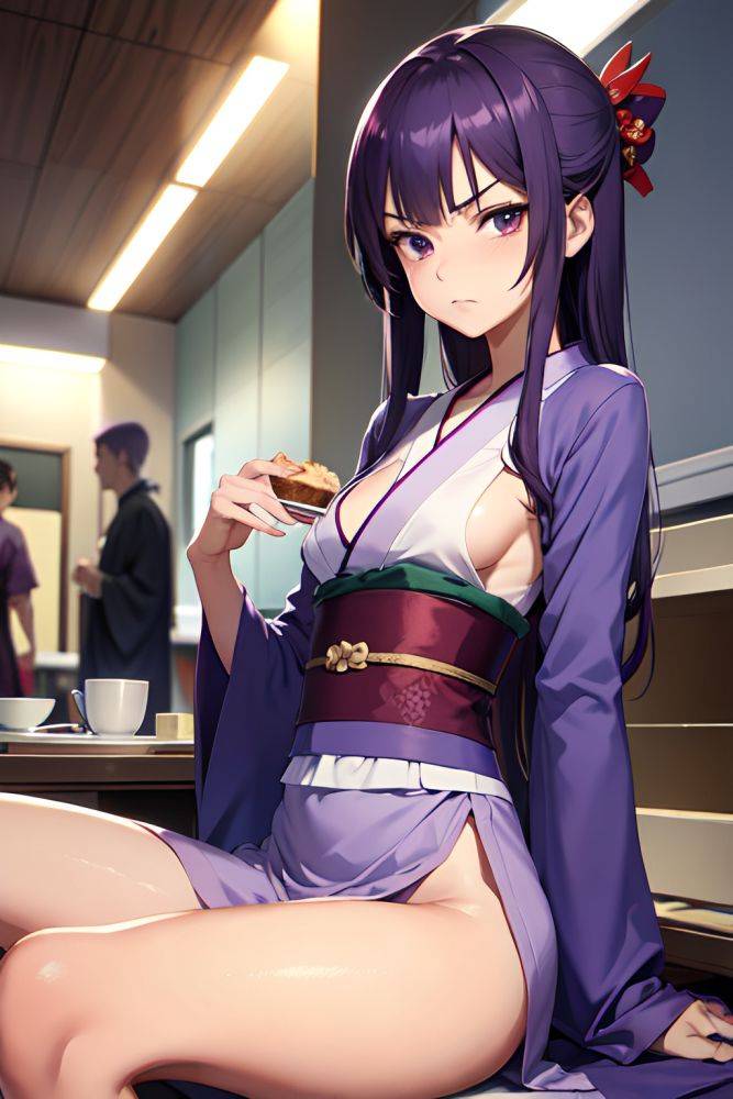 Anime Skinny Small Tits 50s Age Angry Face Purple Hair Straight Hair Style Dark Skin Soft + Warm Hospital Front View Eating Kimono 3680596708419014391 - AI Hentai - #main