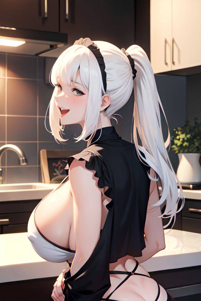 Anime Busty Huge Boobs 20s Age Laughing Face White Hair Bangs Hair Style Dark Skin Watercolor Kitchen Back View On Back Goth 3680619901202334393 - AI Hentai - #main