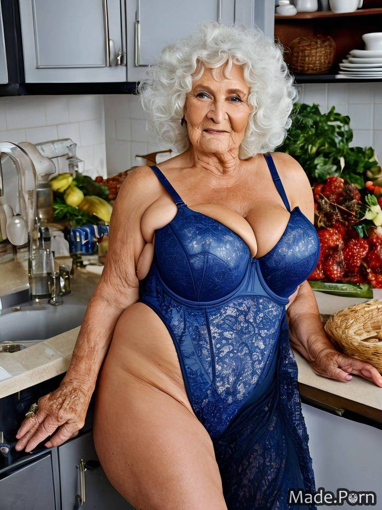 Kitchen thighs woman white hair gigantic boobs saggy tits sapphire AI porn - #main