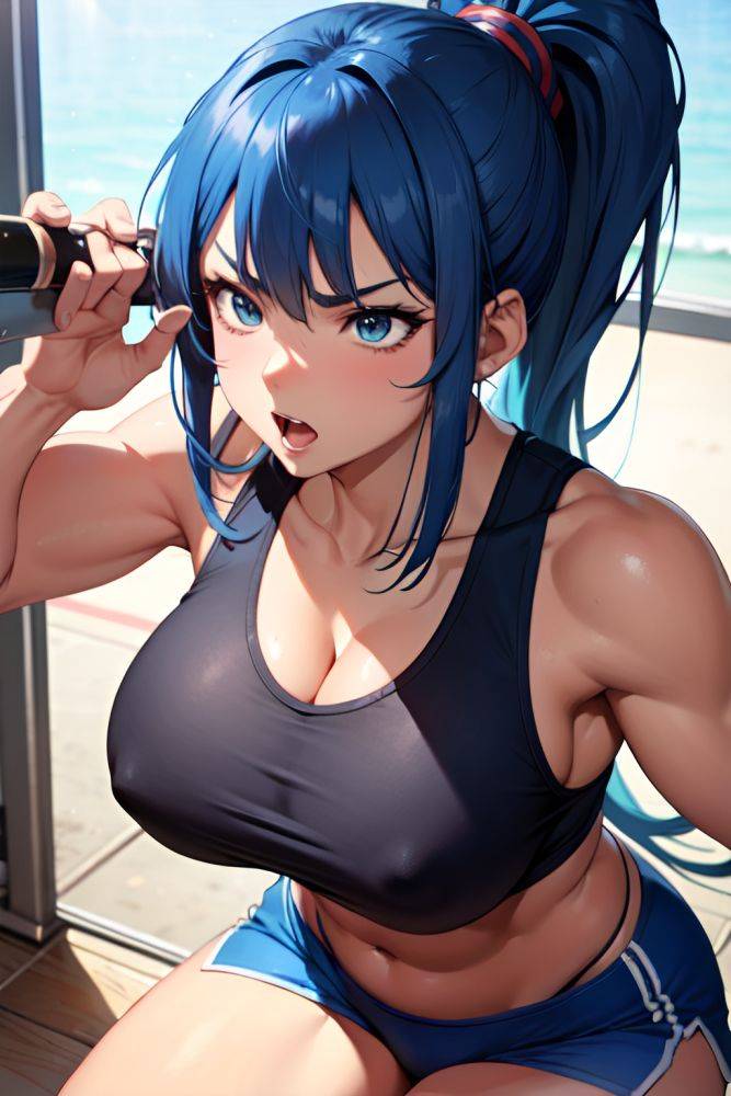 Anime Muscular Huge Boobs 40s Age Angry Face Blue Hair Ponytail Hair Style Dark Skin Skin Detail (beta) Club Close Up View Cumshot Teacher 3680820904049815094 - AI Hentai - #main