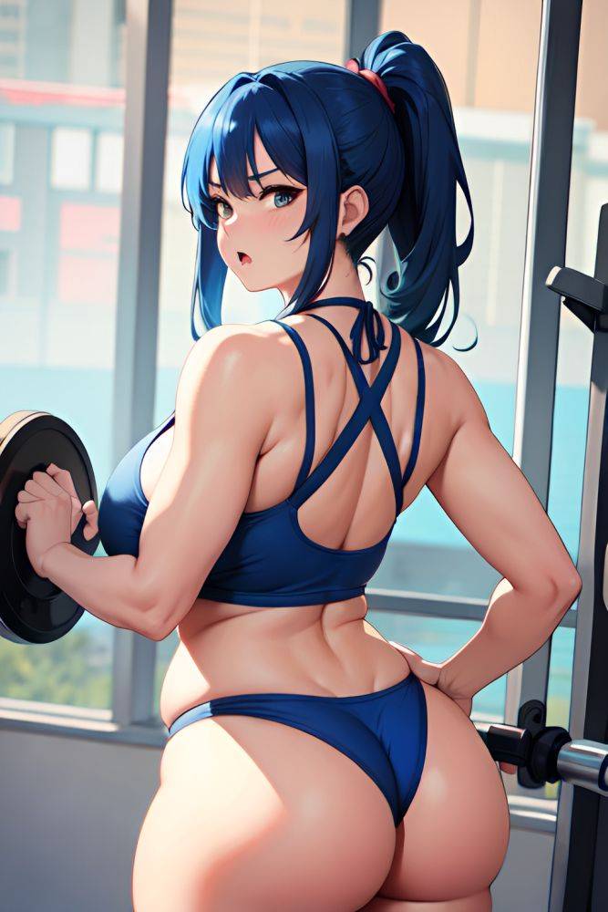 Anime Chubby Huge Boobs 30s Age Angry Face Blue Hair Ponytail Hair Style Light Skin Soft Anime Gym Back View Working Out Bikini 3680836365932249899 - AI Hentai - #main