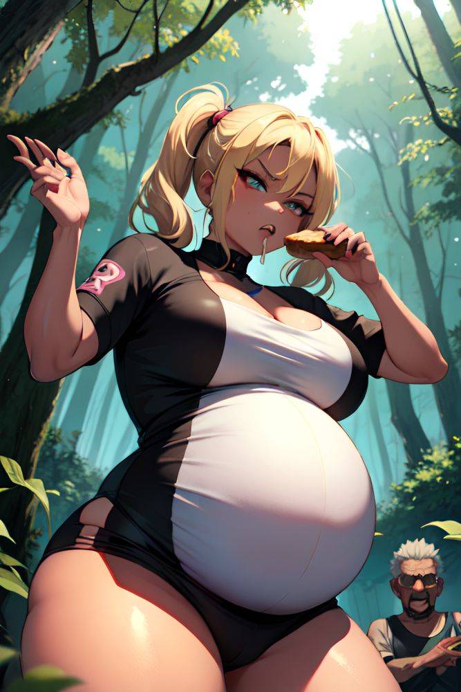 Anime Pregnant Huge Boobs 80s Age Angry Face Blonde Pigtails Hair Style Dark Skin Cyberpunk Forest Front View Eating Goth 3680855693285287809 - AI Hentai - #main