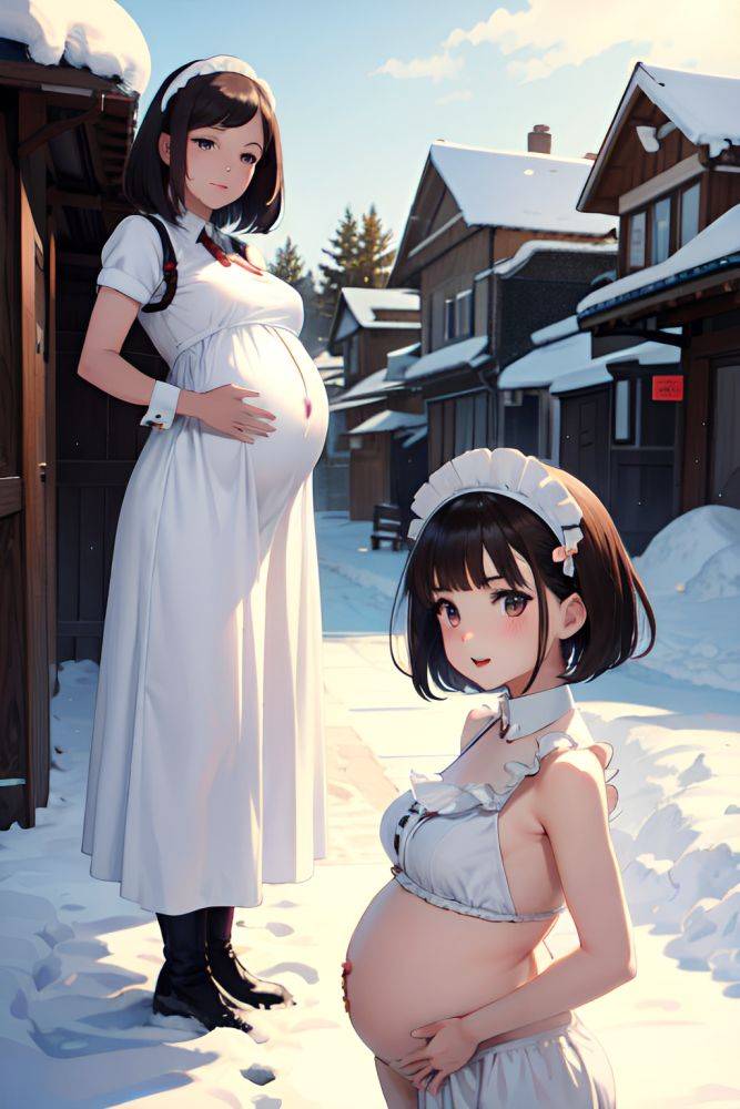 Anime Pregnant Small Tits 40s Age Seductive Face Brunette Bobcut Hair Style Light Skin Illustration Snow Side View Jumping Maid 3680952330136066207 - AI Hentai - #main