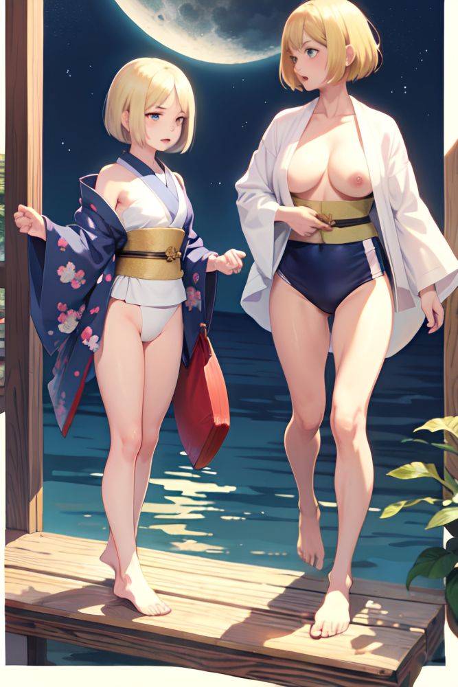 Anime Muscular Small Tits 40s Age Angry Face Blonde Bobcut Hair Style Light Skin Watercolor Moon Side View Plank Kimono 3680971657489163912 - AI Hentai - #main