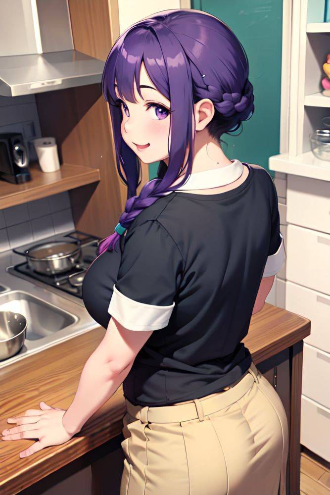 Anime Chubby Small Tits 30s Age Happy Face Purple Hair Braided Hair Style Light Skin Charcoal Kitchen Back View T Pose Schoolgirl 3680987120896189376 - AI Hentai - #main