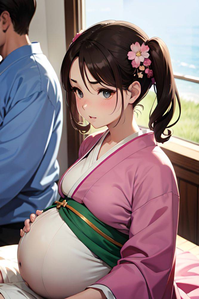Anime Pregnant Small Tits 40s Age Serious Face Brunette Pigtails Hair Style Light Skin Watercolor Wedding Close Up View Massage Kimono 3681072159639641861 - AI Hentai - #main