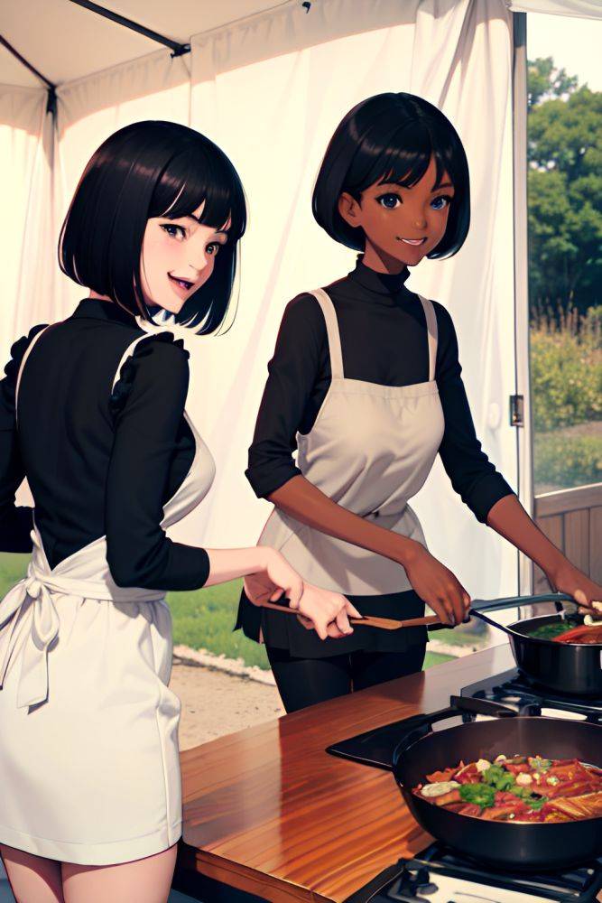 Anime Skinny Small Tits 60s Age Laughing Face Black Hair Bobcut Hair Style Dark Skin Soft Anime Tent Back View Cooking Stockings 3681114682032495971 - AI Hentai - #main