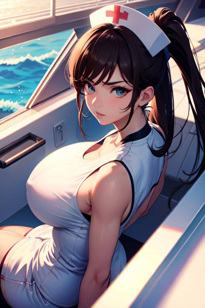 Anime Skinny Huge Boobs 80s Age Serious Face Brunette Ponytail Hair Style Light Skin Warm Anime Yacht Close Up View On Back Nurse 3681161067073814396 - AI Hentai - #main
