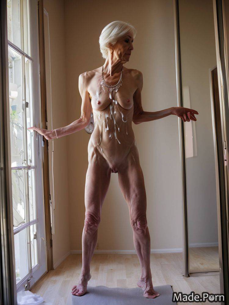 Pixie hair spreading legs woman white hair standing cum in mouth barefoot AI porn - #main
