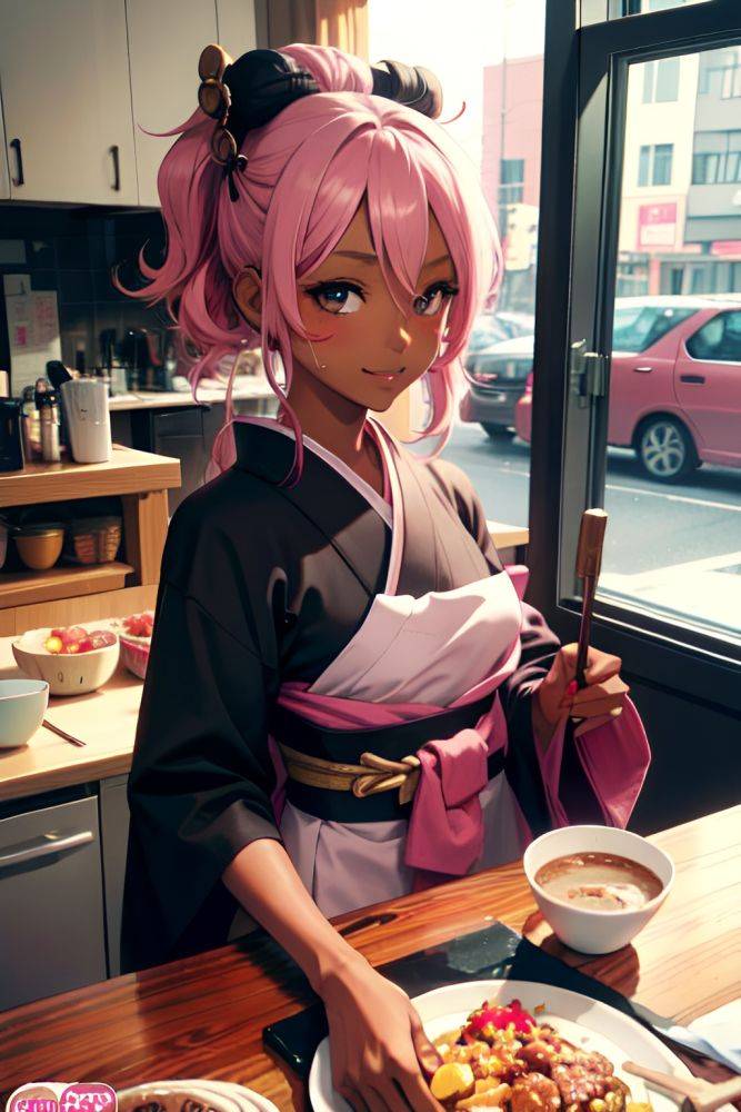 Anime Skinny Small Tits 18 Age Happy Face Pink Hair Messy Hair Style Dark Skin Film Photo Cafe Front View Cooking Geisha 3681219047506222672 - AI Hentai - #main