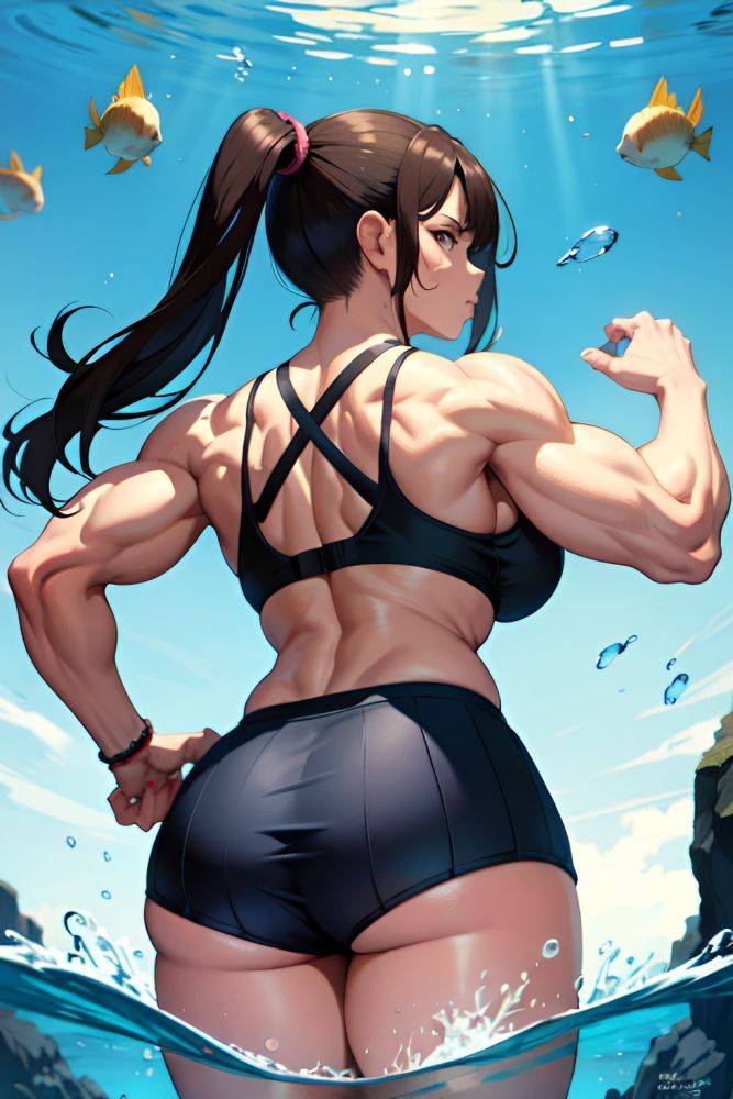 Anime Muscular Huge Boobs 60s Age Angry Face Brunette Pigtails Hair Style Dark Skin Illustration Underwater Back View Yoga Schoolgirl 3681365936999489133 - AI Hentai - #main