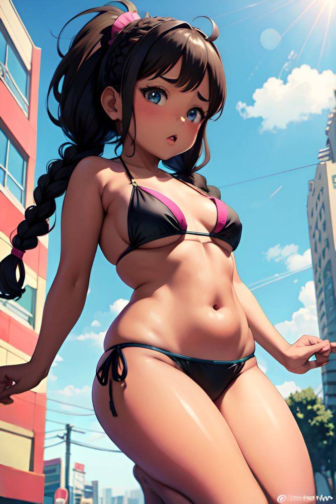 Anime Chubby Small Tits 70s Age Shocked Face Brunette Braided Hair Style Dark Skin Cyberpunk Street Front View Jumping Bikini 3681396859154427671 - AI Hentai - #main