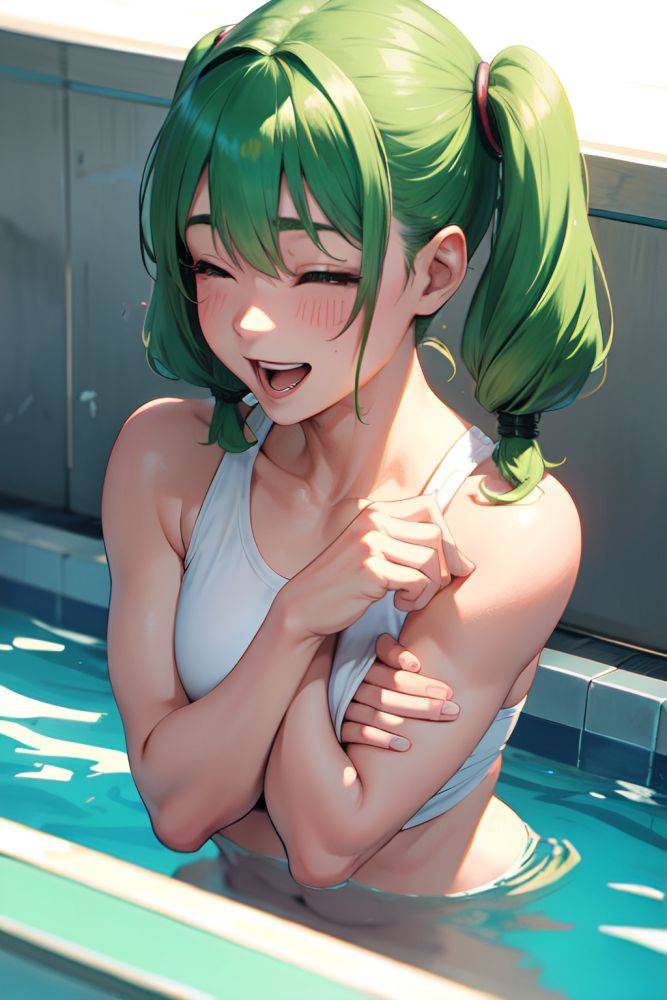 Anime Muscular Small Tits 40s Age Laughing Face Green Hair Pigtails Hair Style Light Skin Cyberpunk Pool Close Up View Sleeping Nurse 3680306798122403821 - AI Hentai - #main