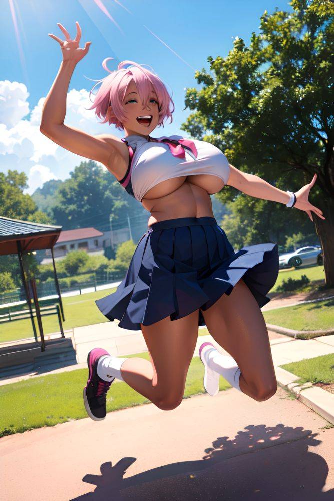 Anime Skinny Huge Boobs 30s Age Laughing Face Pink Hair Pixie Hair Style Dark Skin Warm Anime Stage Front View Jumping Schoolgirl 3681493496005154746 - AI Hentai - #main