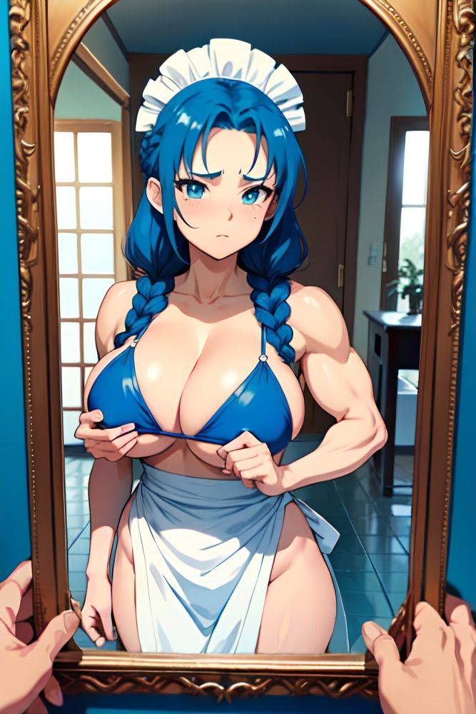 Anime Muscular Huge Boobs 70s Age Sad Face Blue Hair Braided Hair Style Light Skin Mirror Selfie Beach Front View Spreading Legs Maid 3681547614741240819 - AI Hentai - #main