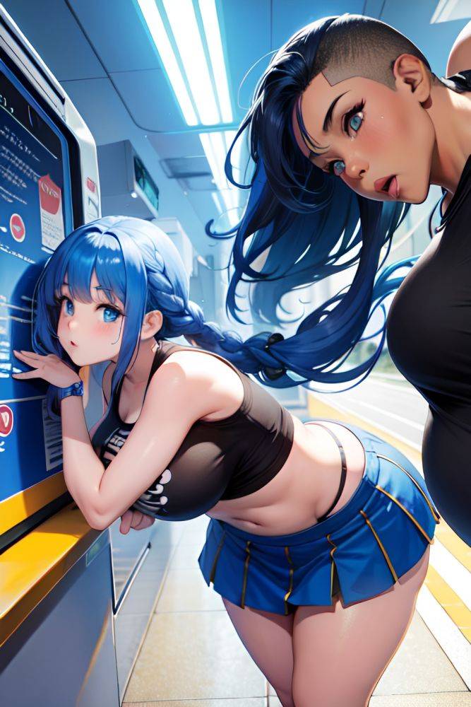 Anime Chubby Huge Boobs 60s Age Shocked Face Blue Hair Braided Hair Style Light Skin Cyberpunk Train Side View Plank Mini Skirt 3681590134295042181 - AI Hentai - #main