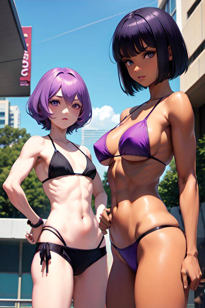 Anime Muscular Small Tits 70s Age Seductive Face Purple Hair Bobcut Hair Style Dark Skin Cyberpunk Oasis Front View Gaming Bikini 3681621056535305816 - AI Hentai - #main