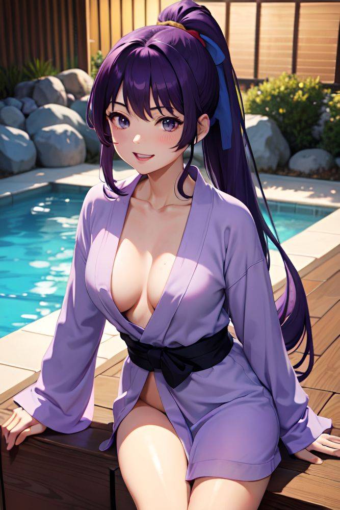 Anime Busty Small Tits 30s Age Happy Face Purple Hair Ponytail Hair Style Light Skin Soft Anime Onsen Front View On Back Bathrobe 3676715775482535383 - AI Hentai - #main
