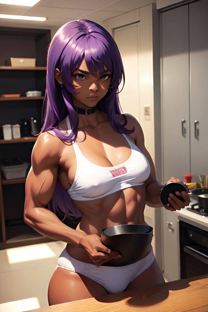 Anime Muscular Small Tits 70s Age Serious Face Purple Hair Straight Hair Style Dark Skin Cyberpunk Changing Room Close Up View Cooking Schoolgirl 3676746699694587185 - AI Hentai - #main