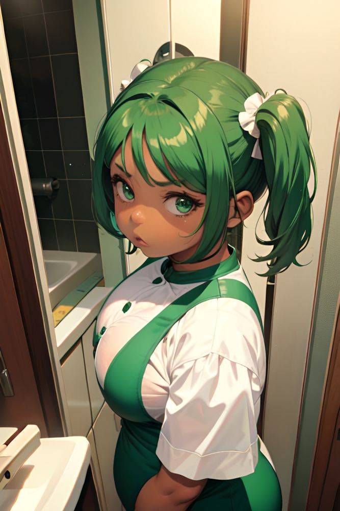 Anime Chubby Small Tits 50s Age Serious Face Green Hair Pigtails Hair Style Dark Skin Film Photo Bathroom Close Up View Jumping Latex 3676758296106423274 - AI Hentai - #main