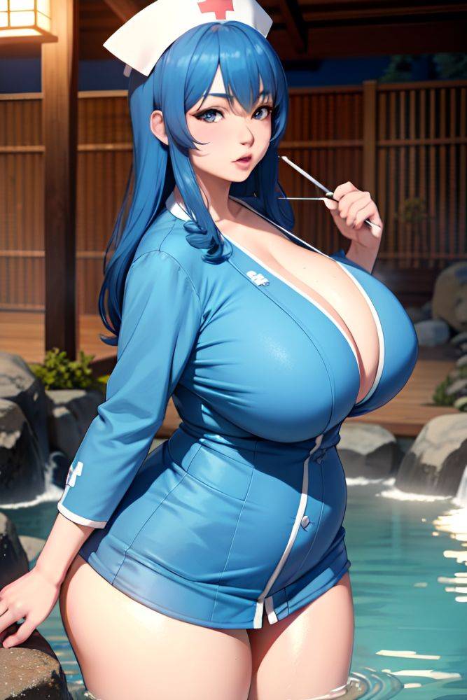 Anime Chubby Huge Boobs 60s Age Serious Face Blue Hair Straight Hair Style Light Skin 3d Onsen Side View Eating Nurse 3681760215624956765 - AI Hentai - #main