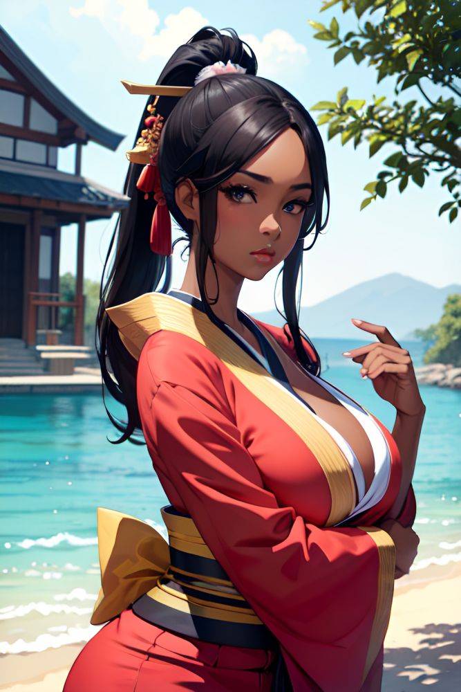 Anime Skinny Huge Boobs 30s Age Pouting Lips Face Black Hair Ponytail Hair Style Dark Skin Watercolor Church Front View On Back Kimono 3681787273833900260 - AI Hentai - #main